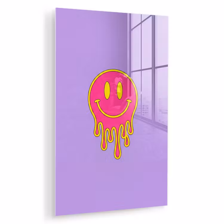 Glas schilderij - Smiley - Drip - Neon — 1