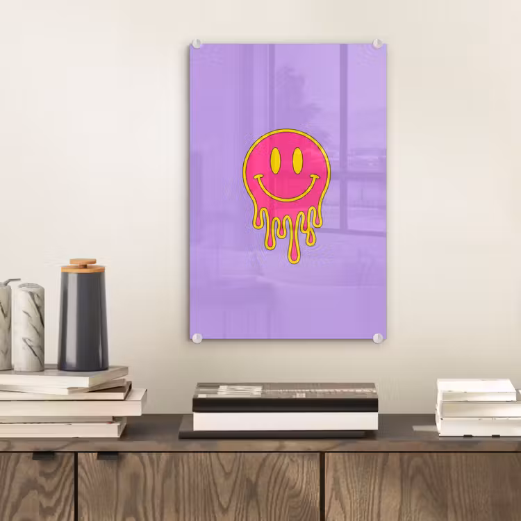 Glas schilderij - Smiley - Drip - Neon — 2