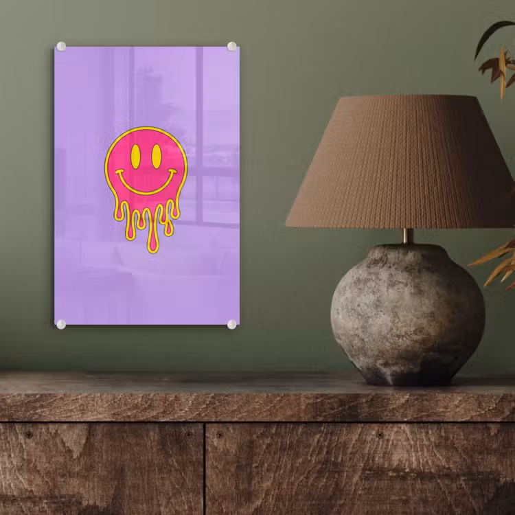 Glas schilderij - Smiley - Drip - Neon — 4