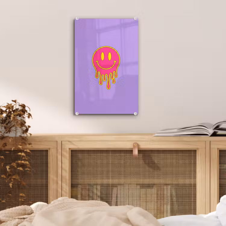 Glas schilderij - Smiley - Drip - Neon — 5