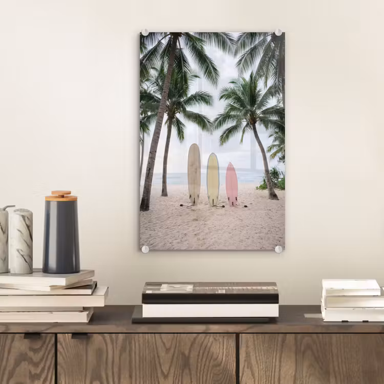 Glas schilderij - Surfboard - Palmbomen - Kleurrijk — 2