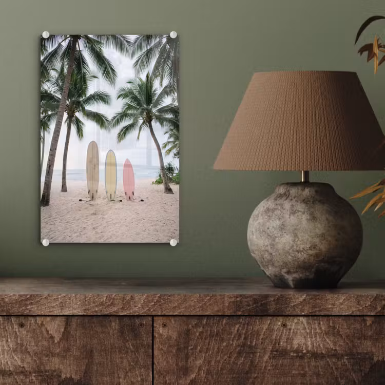 Glas schilderij - Surfboard - Palmbomen - Kleurrijk — 4