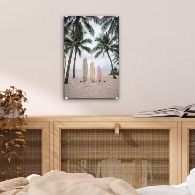 Glas schilderij - Surfboard - Palmbomen - Kleurrijk — 5