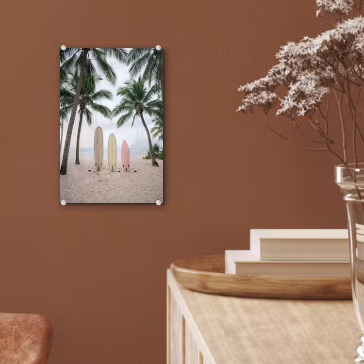 Glas schilderij - Surfboard - Palmbomen - Kleurrijk — 6
