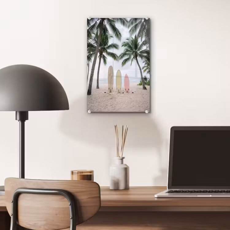 Glas schilderij - Surfboard - Palmbomen - Kleurrijk — 7