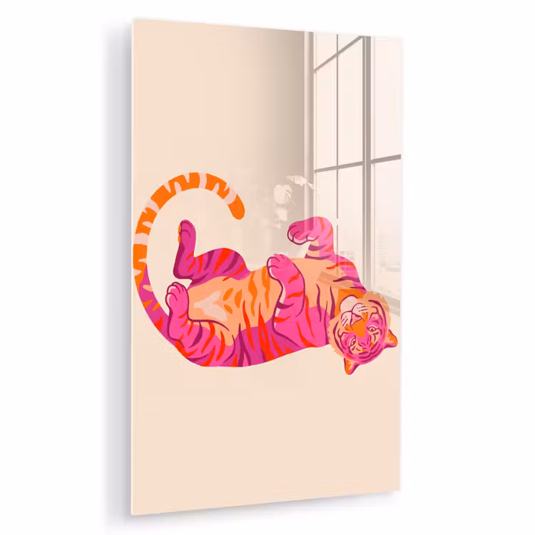 Glas schilderij - Tijger - Roze - Oranje — 1