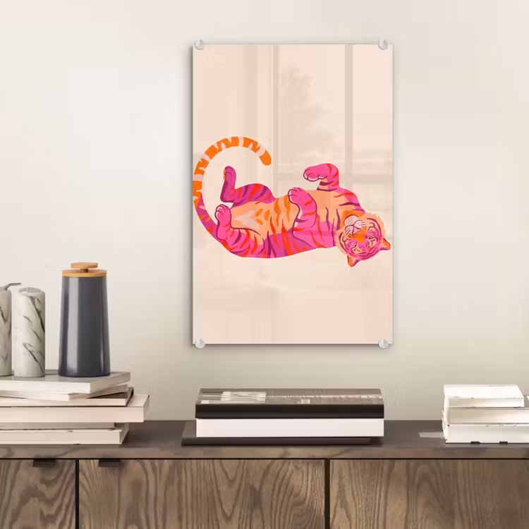 Glas schilderij - Tijger - Roze - Oranje — 2