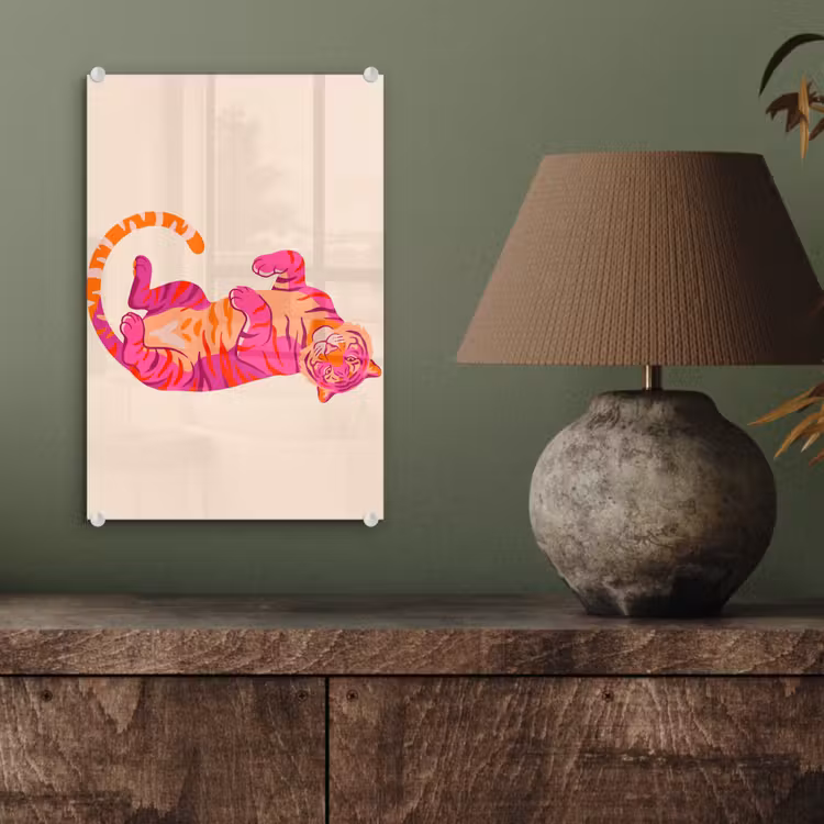 Glas schilderij - Tijger - Roze - Oranje — 4