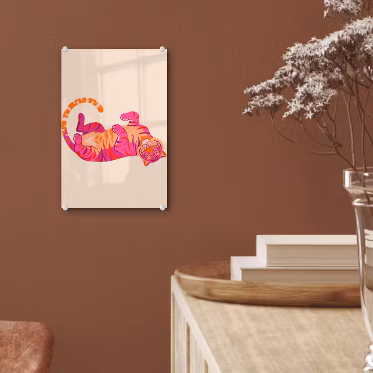 Glas schilderij - Tijger - Roze - Oranje — 6