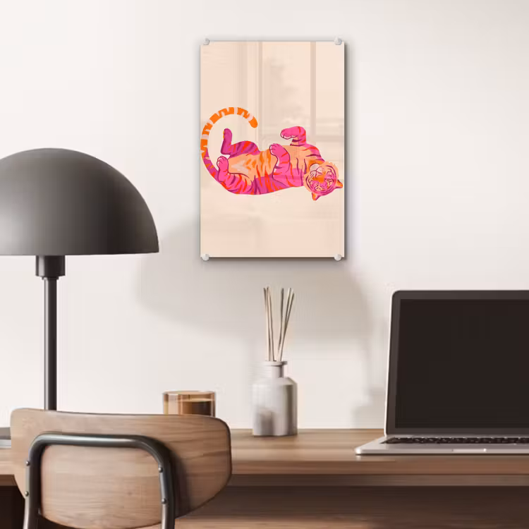 Glas schilderij - Tijger - Roze - Oranje — 7