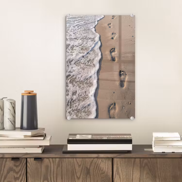Glas schilderij - Voetstappen - Vloedlijn - Zee — 2