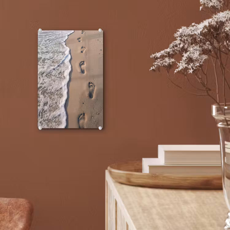 Glas schilderij - Voetstappen - Vloedlijn - Zee — 6
