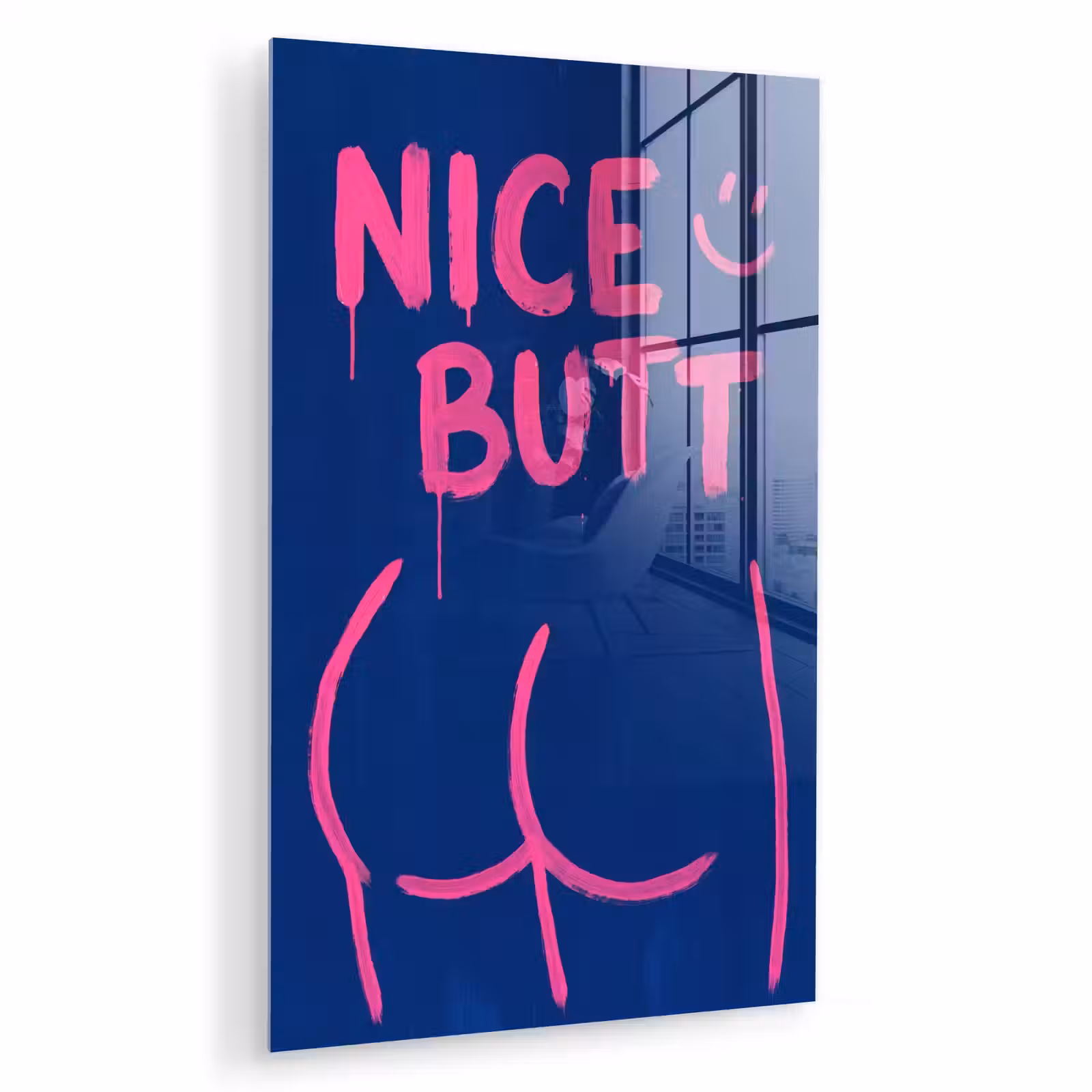 Glas schilderij - Brutaal - Grappig - Blauw — 1