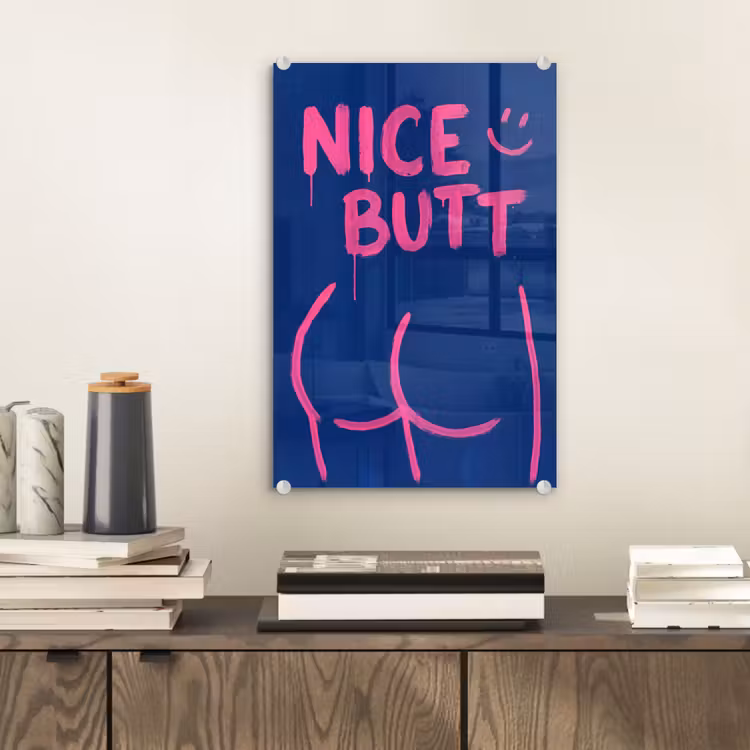 Glas schilderij - Brutaal - Grappig - Blauw — 2