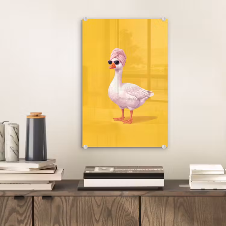 Glas schilderij - Eend - Zonnebril - Geel — 2