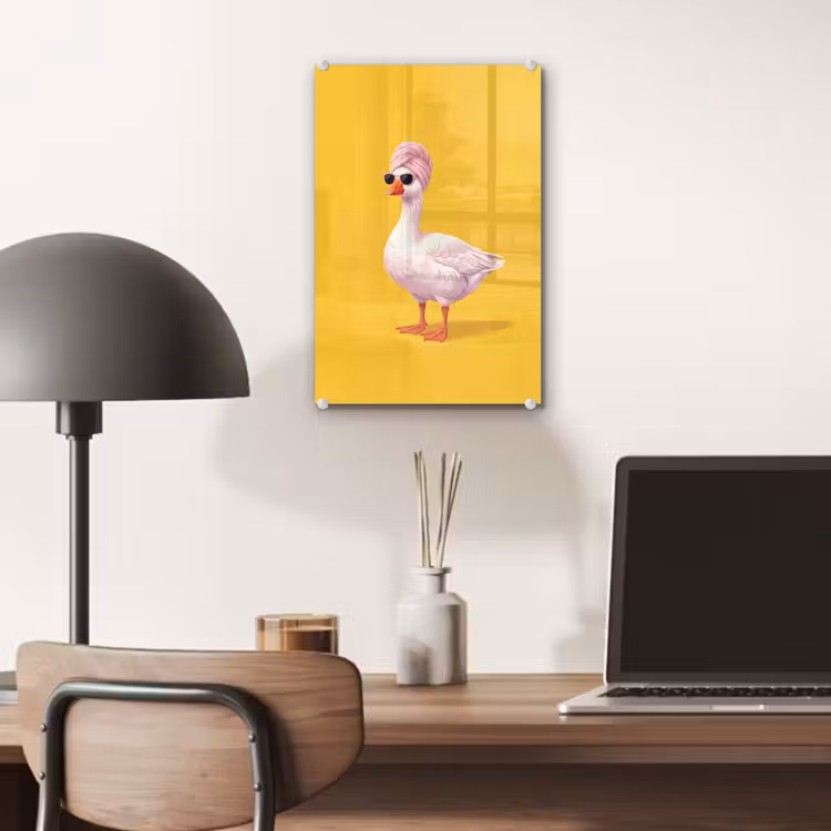 Glas schilderij - Eend - Zonnebril - Geel — 7