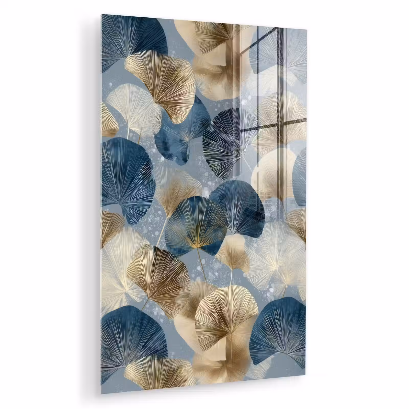 Glas schilderij - Bladeren - Abstract - Goud - Blauw — 1