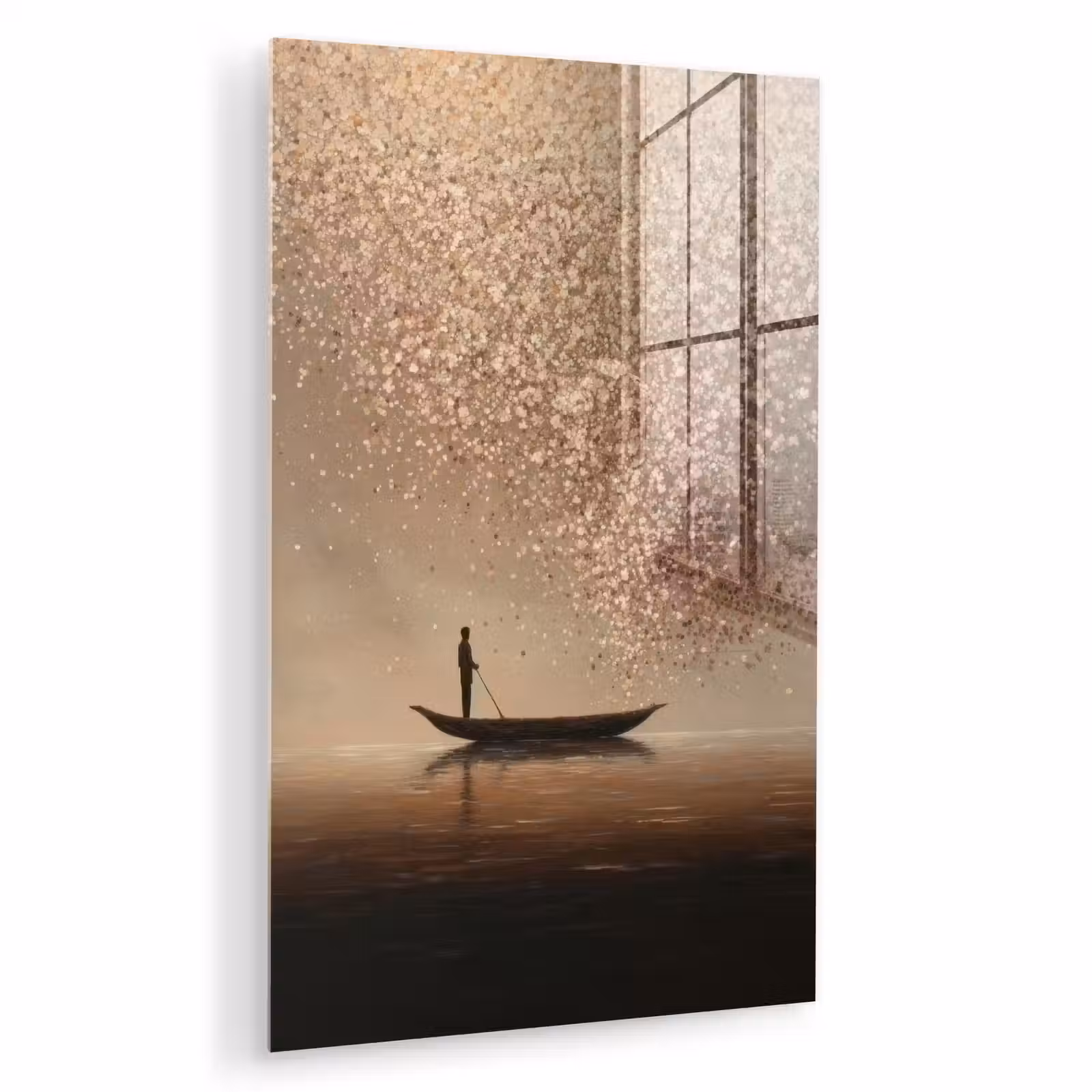 Glas schilderij - Bootje - Blaadjes - Goud - Water — 1