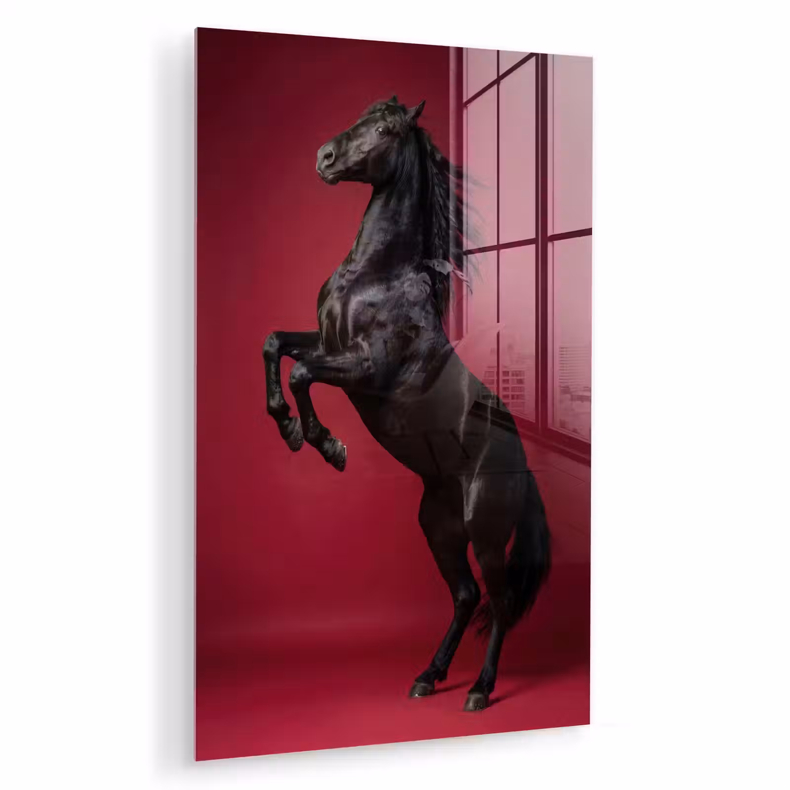 Glas schilderij - Hengst - Steigert - Rood — 1