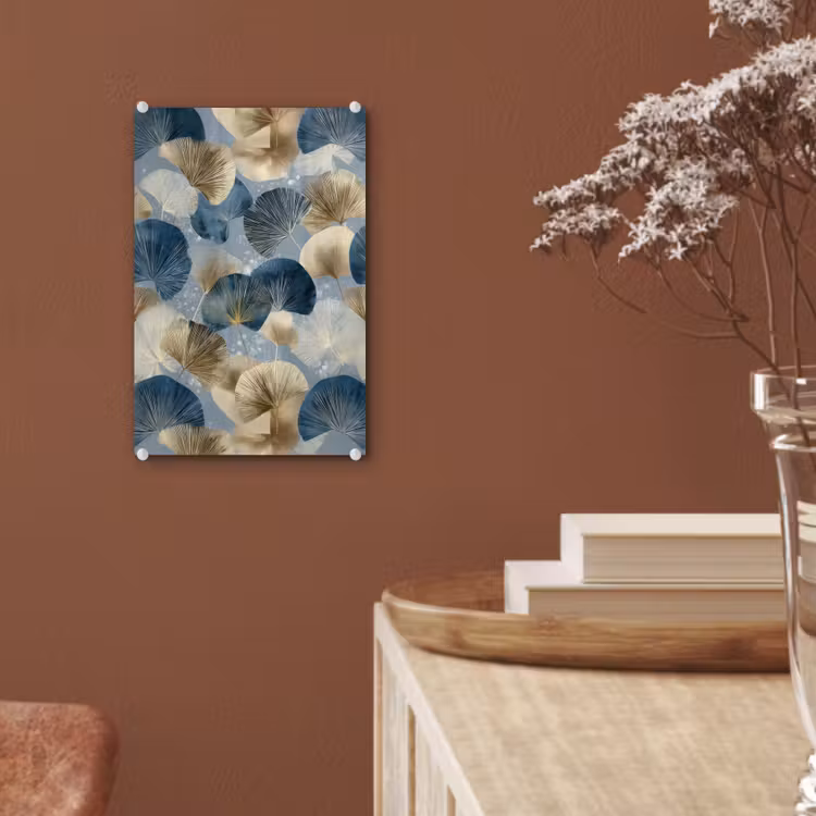 Glas schilderij - Bladeren - Abstract - Goud - Blauw — 6