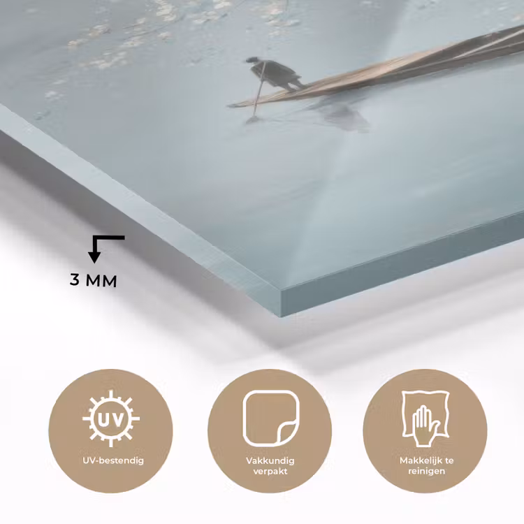 Glas schilderij - Bloesems - Minimalistisch - Wateroppervlak - Boot — 3