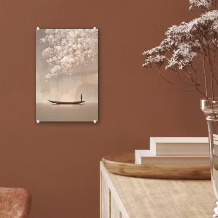 Glas schilderij - Bloesems - Wit - Boot - Minimalistisch — 6