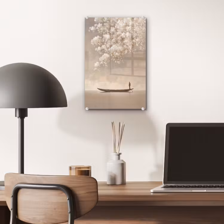 Glas schilderij - Bloesems - Wit - Boot - Minimalistisch — 7