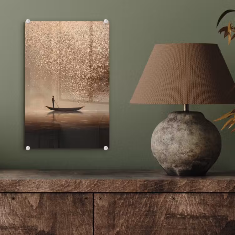 Glas schilderij - Bootje - Blaadjes - Goud - Water — 4