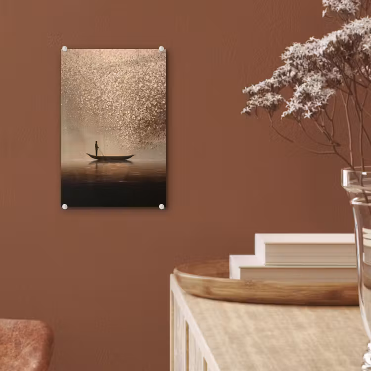 Glas schilderij - Bootje - Blaadjes - Goud - Water — 6
