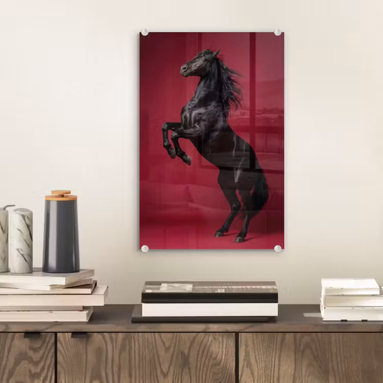 Glas schilderij - Hengst - Steigert - Rood — 2