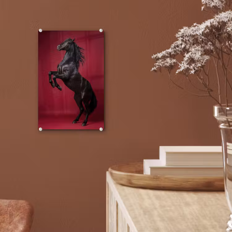 Glas schilderij - Hengst - Steigert - Rood — 6