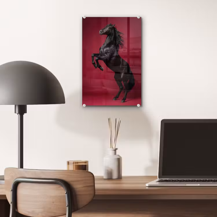 Glas schilderij - Hengst - Steigert - Rood — 7