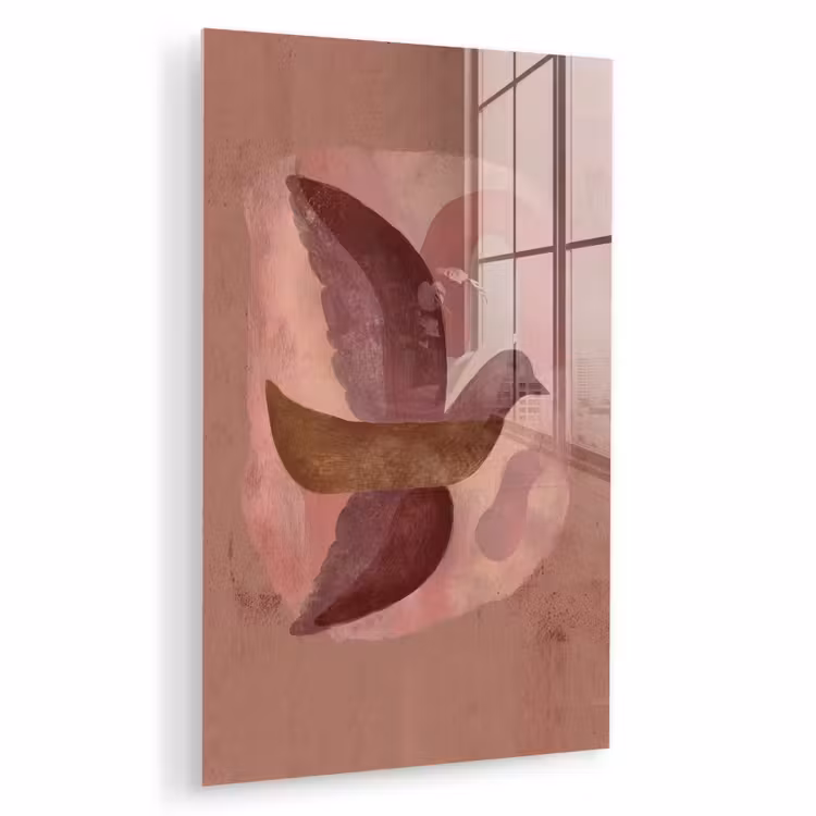 Glas schilderij - Illustratie - Vogels - Abstract - Roze — 1