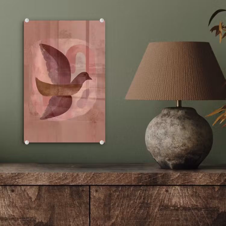 Glas schilderij - Illustratie - Vogels - Abstract - Roze — 4