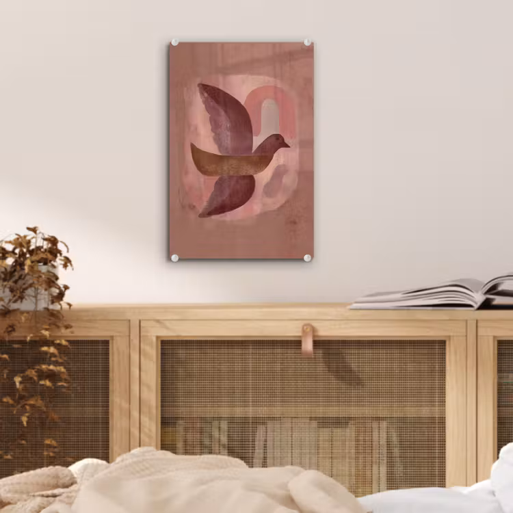Glas schilderij - Illustratie - Vogels - Abstract - Roze — 5