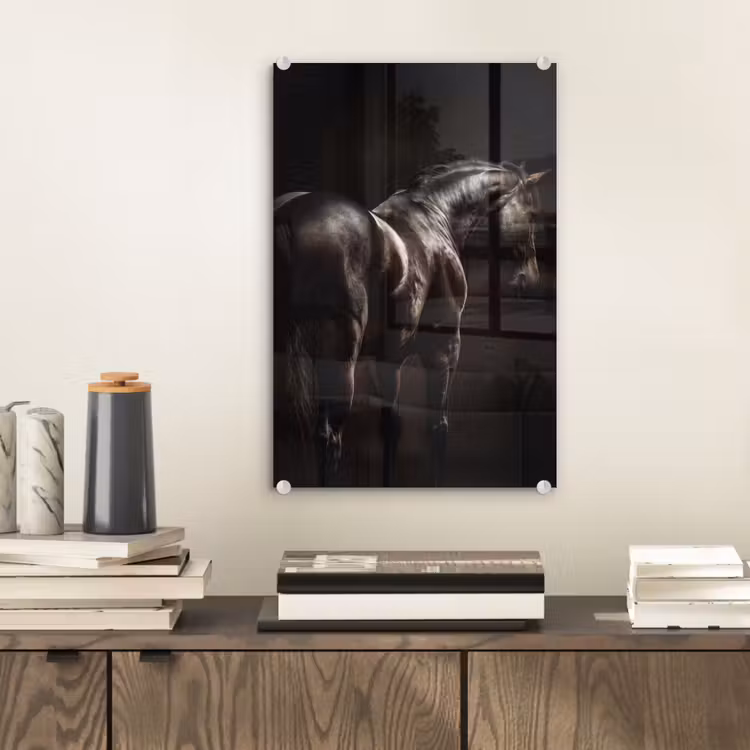 Glas schilderij - Krachtig - Paard - Donker — 2