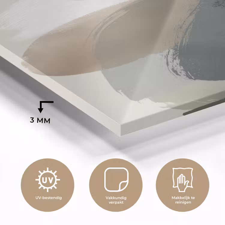 Glas schilderij - Minimalistisch - Cirkels - Penseelstreken - Beige — 3