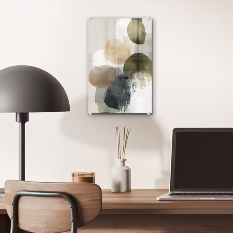 Glas schilderij - Minimalistisch - Cirkels - Penseelstreken - Beige — 7