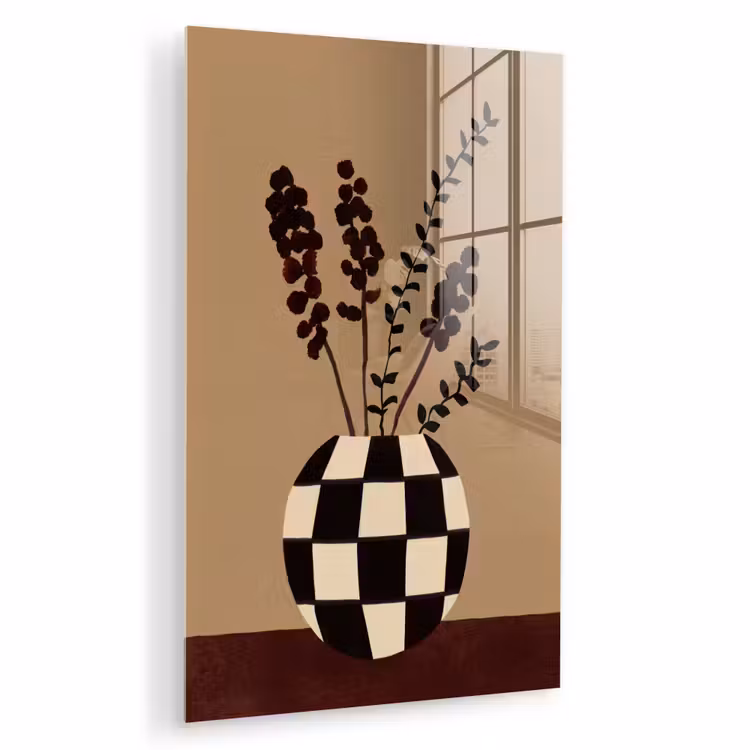 Glas schilderij - Minimalistisch - Vaas - Bloemen - Bruin — 1