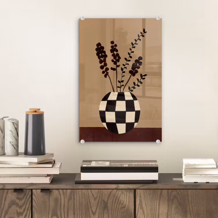 Glas schilderij - Minimalistisch - Vaas - Bloemen - Bruin — 2