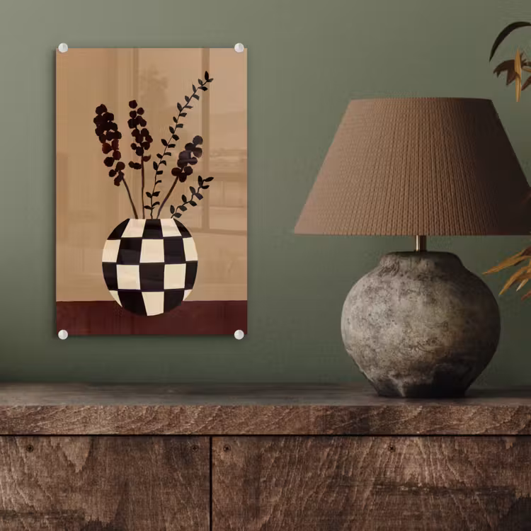 Glas schilderij - Minimalistisch - Vaas - Bloemen - Bruin — 4