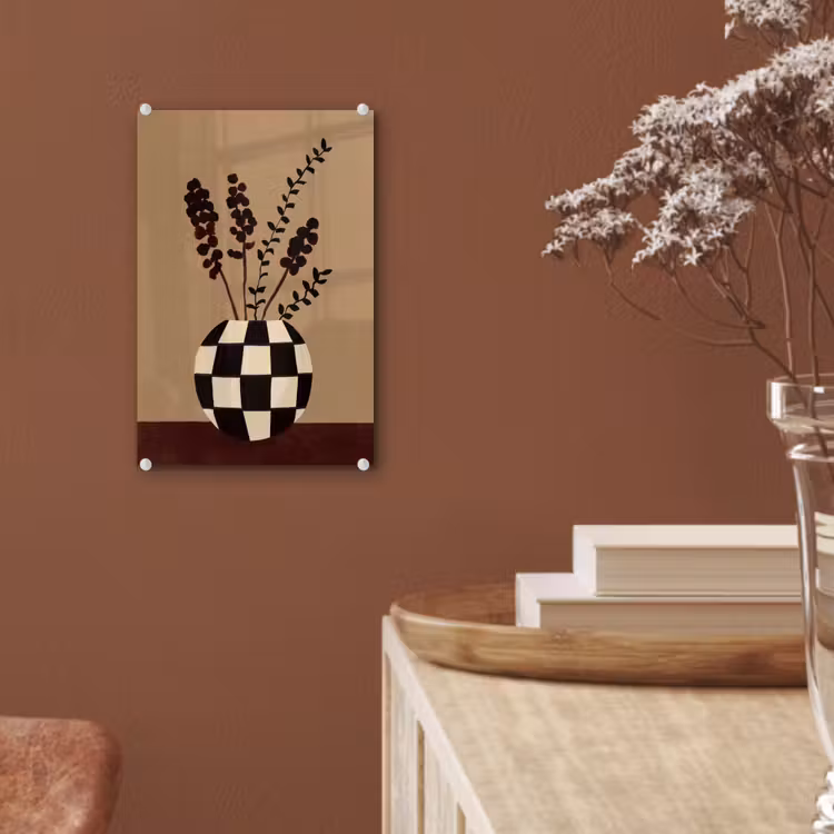 Glas schilderij - Minimalistisch - Vaas - Bloemen - Bruin — 6