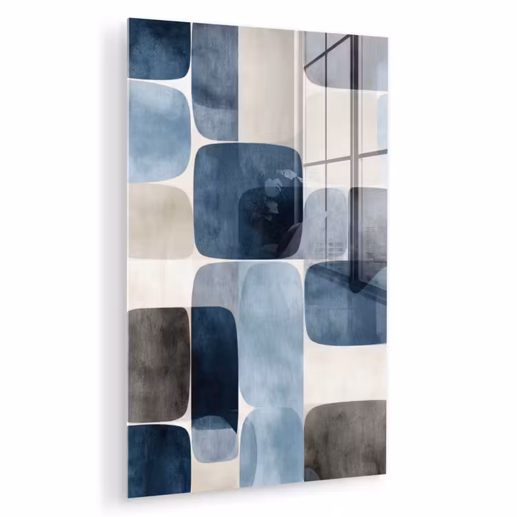 Glas schilderij - Patroon - Blauw - Vierkanten — 1