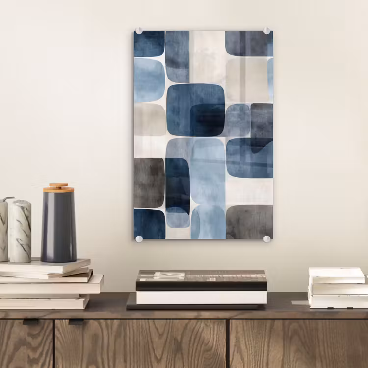 Glas schilderij - Patroon - Blauw - Vierkanten — 2