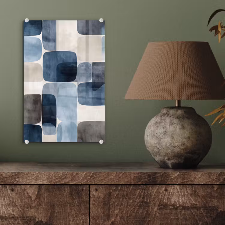 Glas schilderij - Patroon - Blauw - Vierkanten — 4