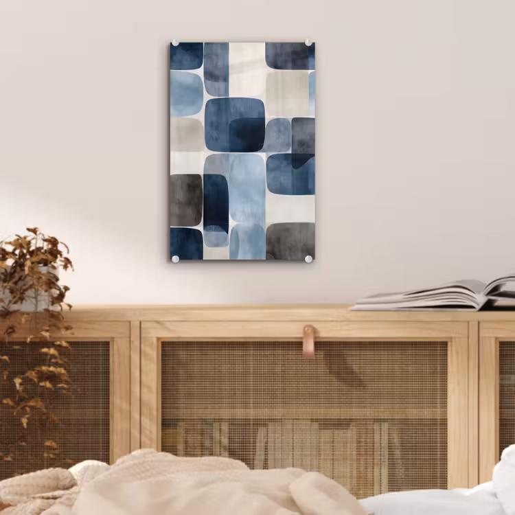 Glas schilderij - Patroon - Blauw - Vierkanten — 5