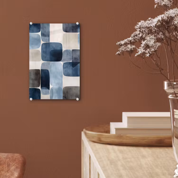 Glas schilderij - Patroon - Blauw - Vierkanten — 6