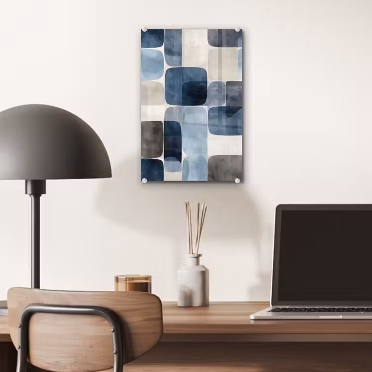 Glas schilderij - Patroon - Blauw - Vierkanten — 7