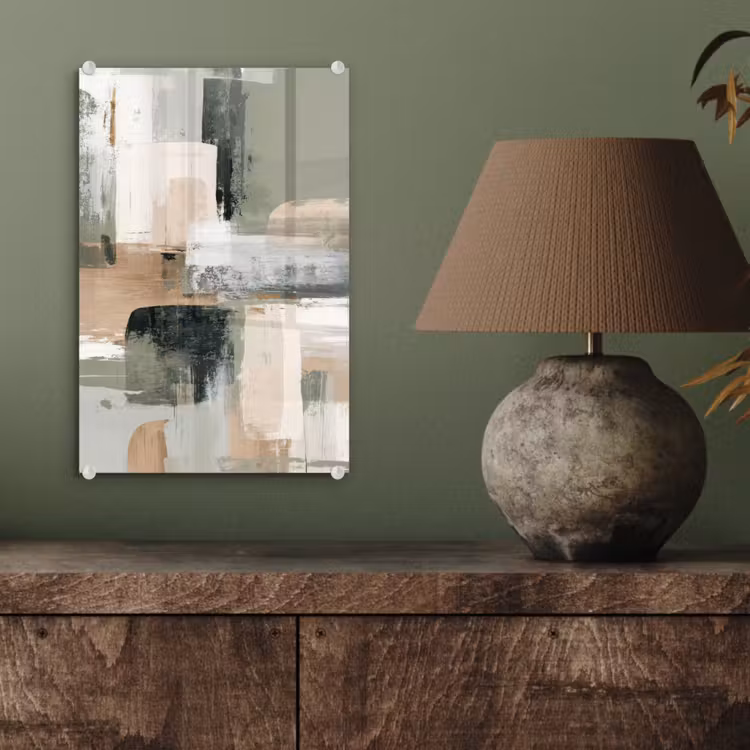 Glas schilderij - Penseelstreken - Abstract - Aardetinten — 4