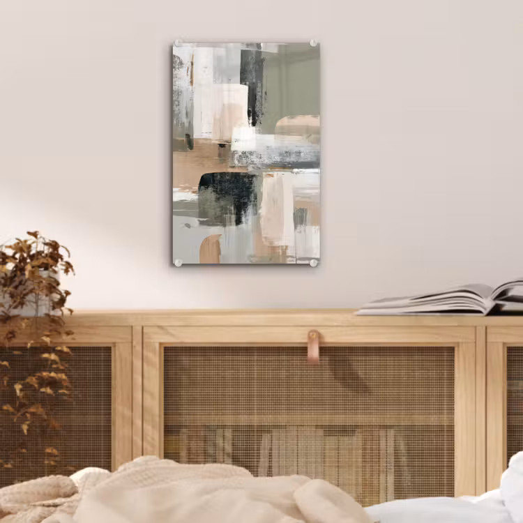 Glas schilderij - Penseelstreken - Abstract - Aardetinten — 5